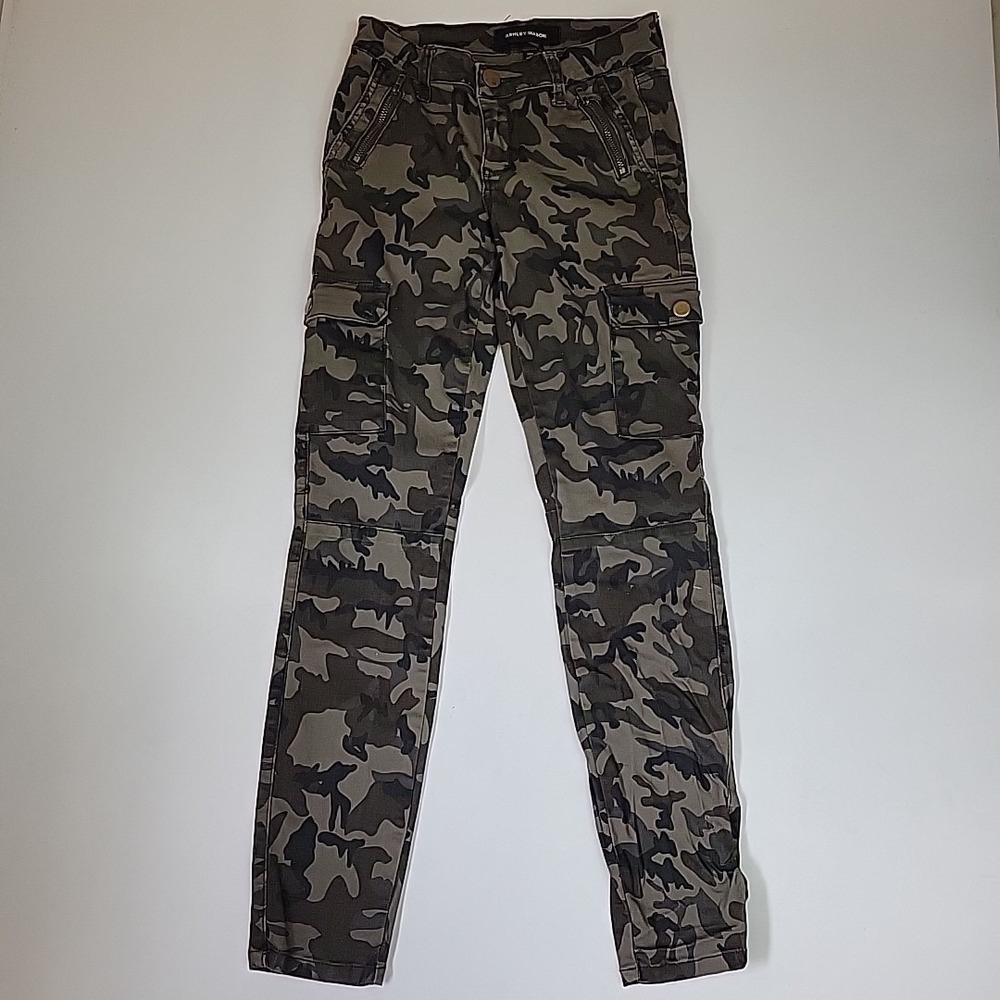 Ashley Mason Camouflage Print Skinny Cargo Jeans Size Juniors 5/27 Green Camo